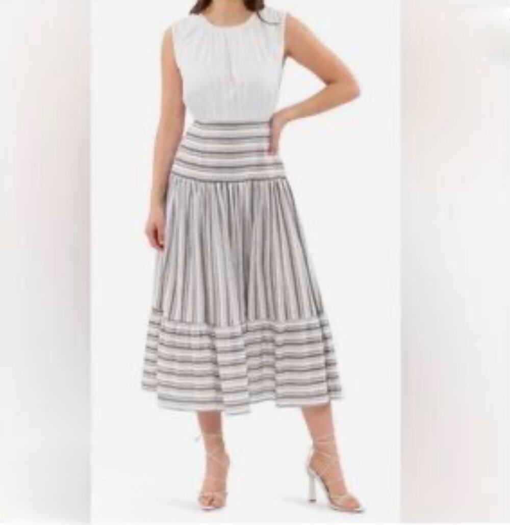 Blu Pepper Gray White Striped Tiered Maxi Dress Size Large NWOT Open Back - Picture 4 of 16